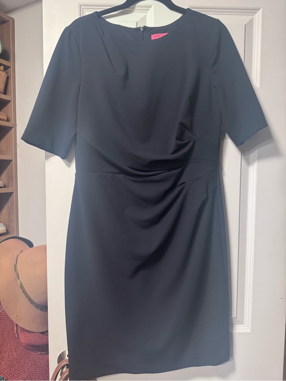 Betsey Johnson navy 3/4 sleeve rouched dress